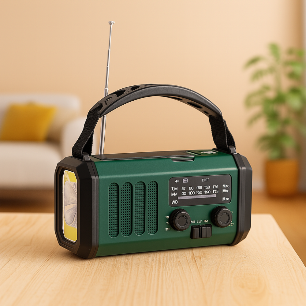 Radio d'urgence avec panneau solaire et manivelle – batterie externe de 10 000 mAh, radio météo AM/FM, lampe de poche, SOS et chargeur de téléphone