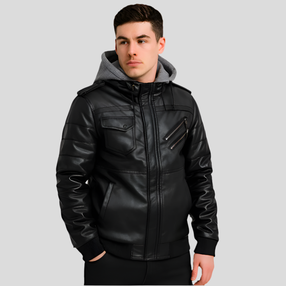 Damon Veste en PU pour hommes – Manteau urbain avec capuche et de nombreux poches