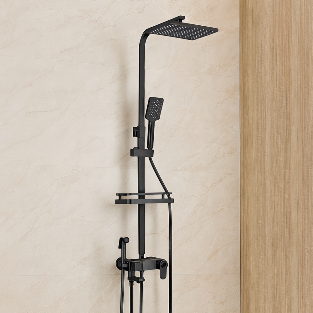 Système de douche noir luxueux – Ensemble de pomme de douche pluie avec douchette à main, mitigeur de baignoire et pistolet pulvérisateur