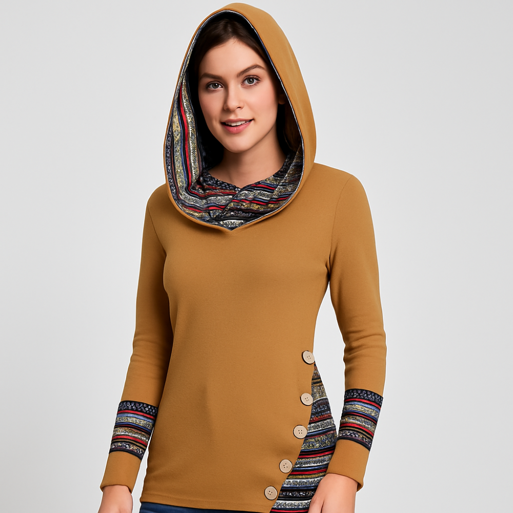 Pull à capuche pour femmes à rayures ethniques – sweat à capuche à manches longues en patchwork
