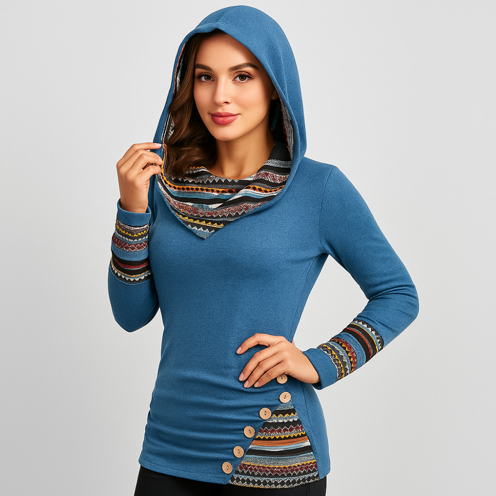 Pull à capuche pour femmes à rayures ethniques – sweat à capuche à manches longues en patchwork