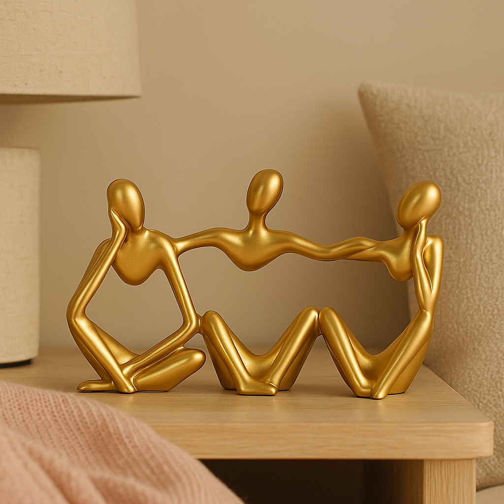 MindMuse – Statues abstraites dorées de penseurs dans des positions artistiques uniques