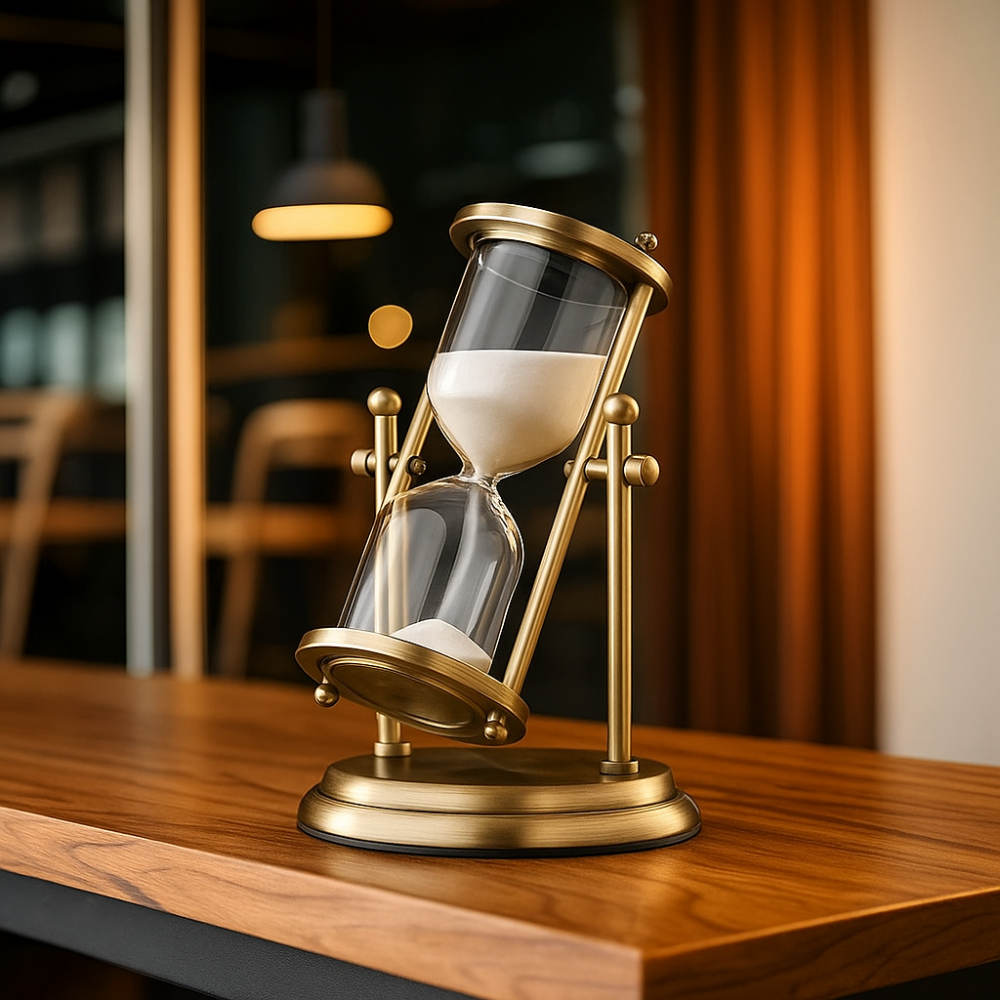 TimeMuse – Horloge en verre clair avec un flux élégant pour un aménagement de bureau productif et élégant