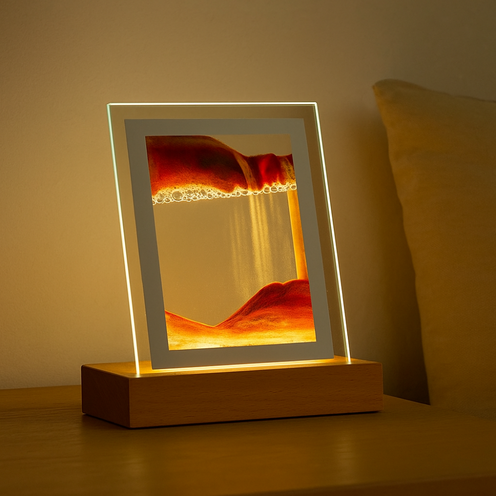 SereniGlow – Lampe de sable hypnotique avec lumière LED apaisante