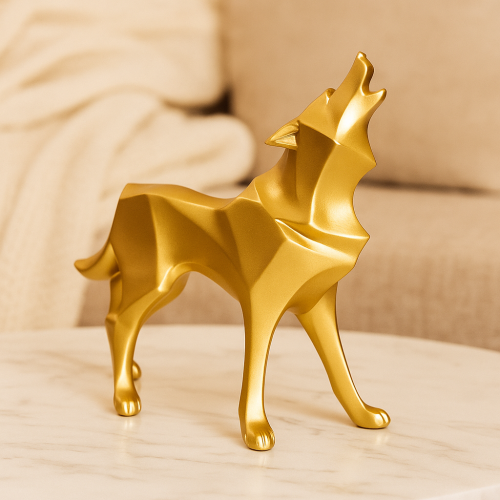 LupoForm – Statue de loup géométrique avec design à angles aigus pour espace moderne