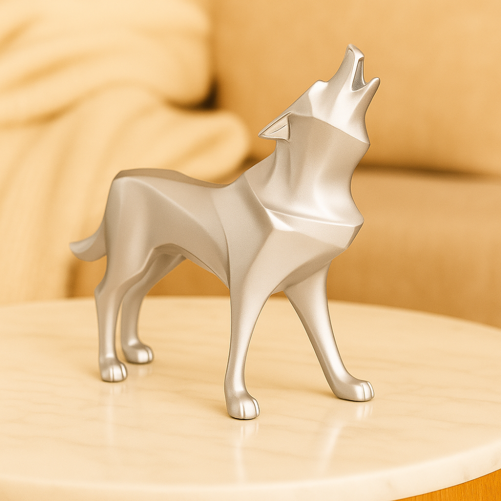 LupoForm – Statue de loup géométrique avec design à angles aigus pour espace moderne