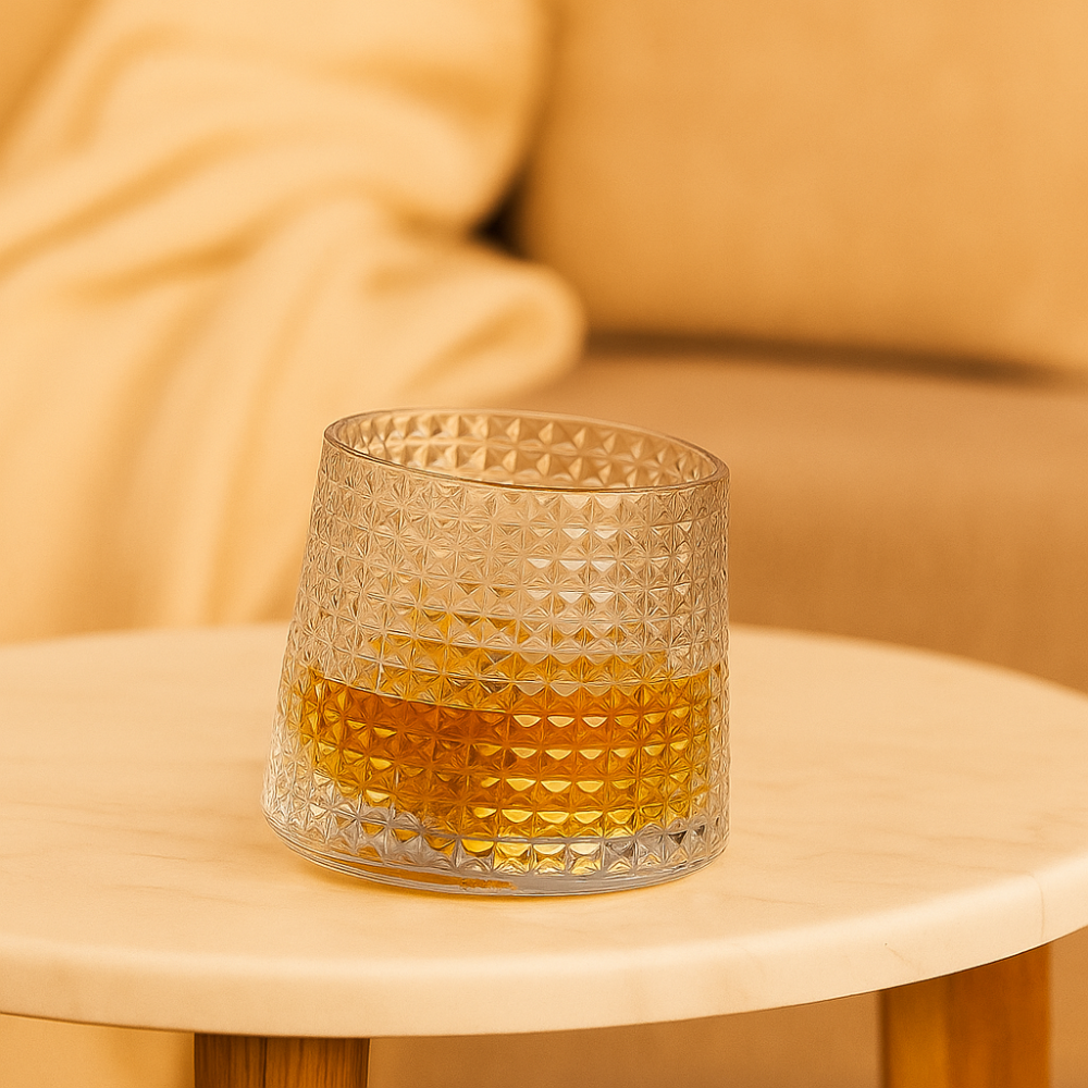 SwirlSip – Verre à whisky à texture rotative avec un design côtelé accrocheur