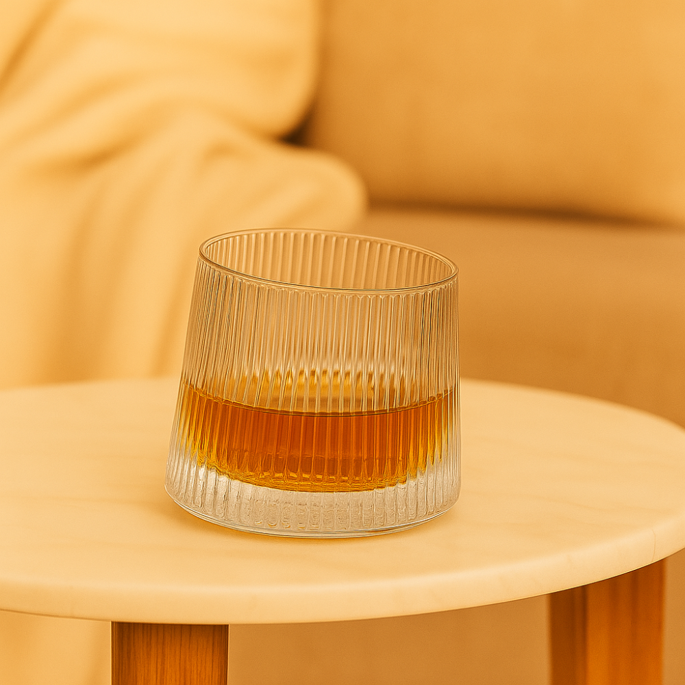 SwirlSip – Verre à whisky à texture rotative avec un design côtelé accrocheur