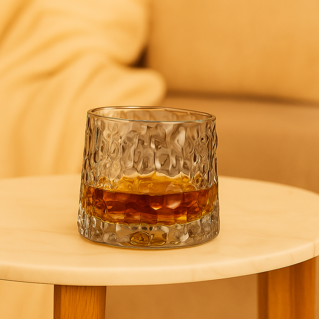 SwirlSip – Verre à whisky à texture rotative avec un design côtelé accrocheur