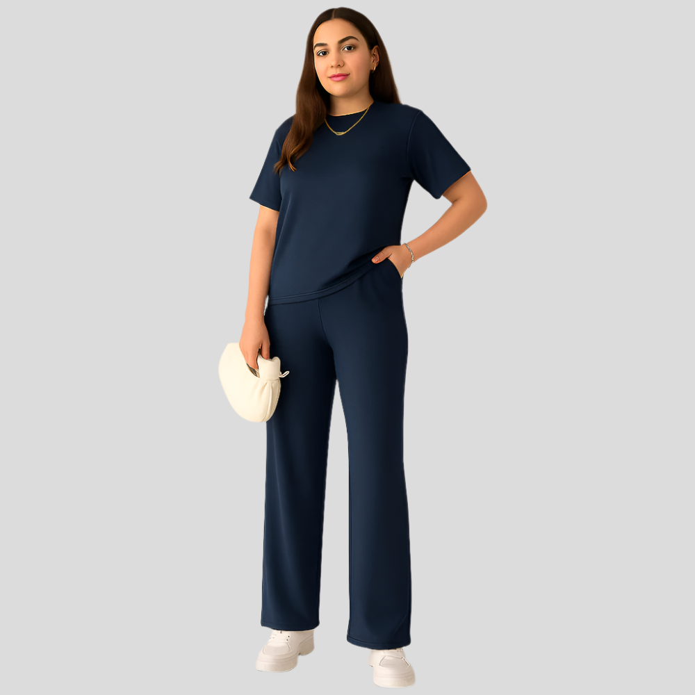 Mira – En haut milieu de ronde col et pantalon à taille flexible pour un confort sans effort