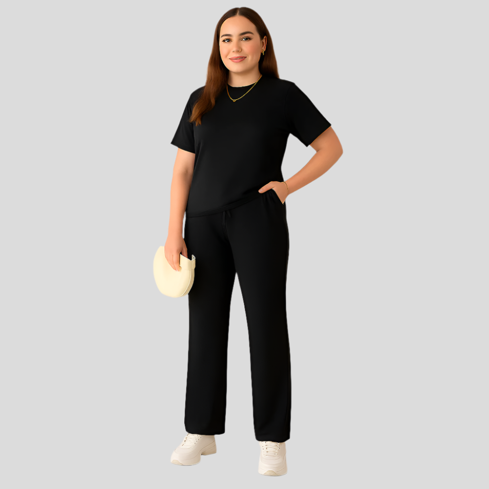 Mira – En haut milieu de ronde col et pantalon à taille flexible pour un confort sans effort