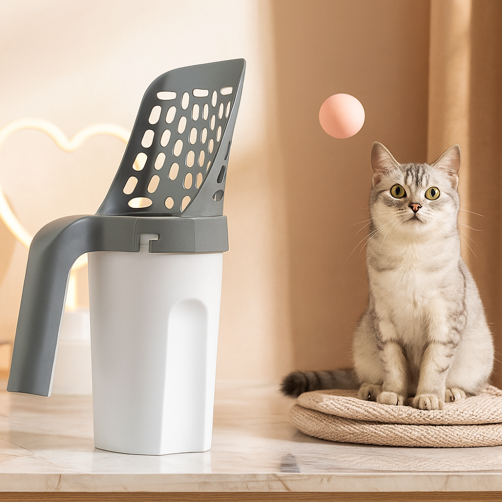 PurrScoop – Litière autonettoyante avec distributeur intégré pour sacs à déjections