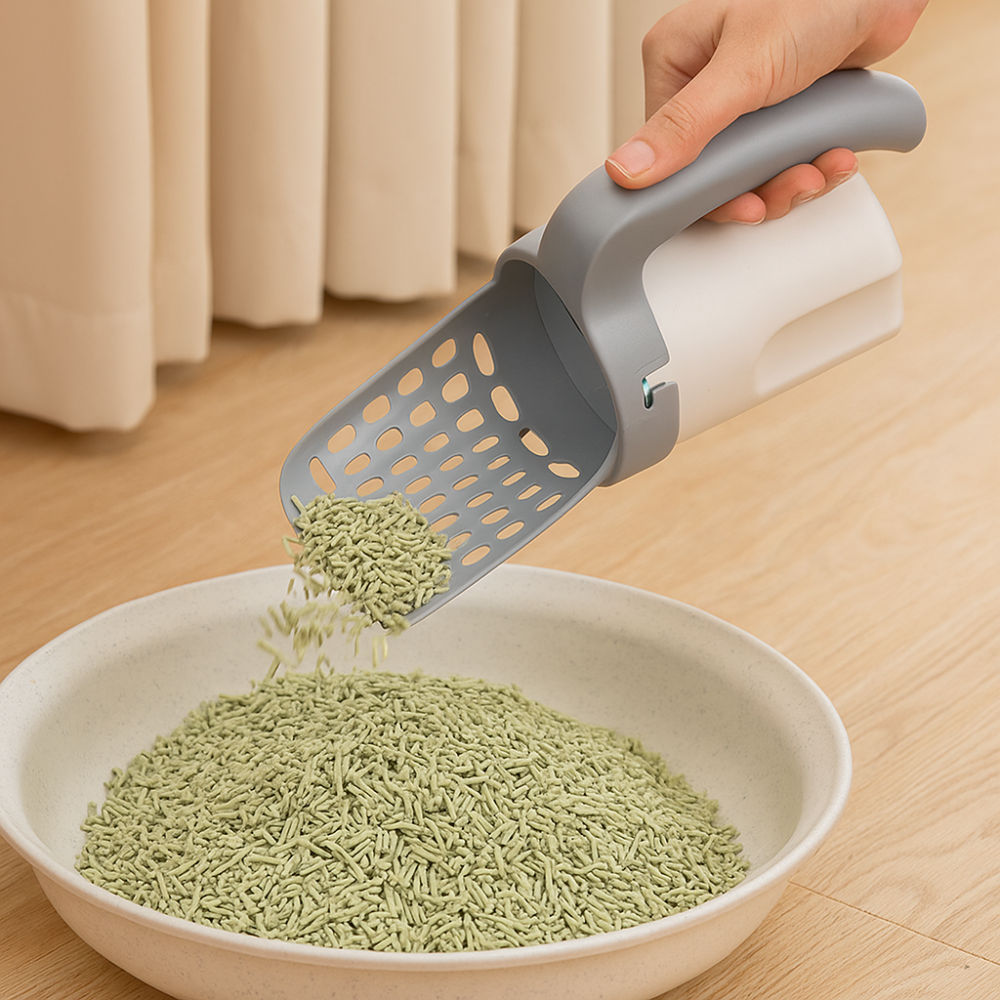 PurrScoop – Litière autonettoyante avec distributeur intégré pour sacs à déjections