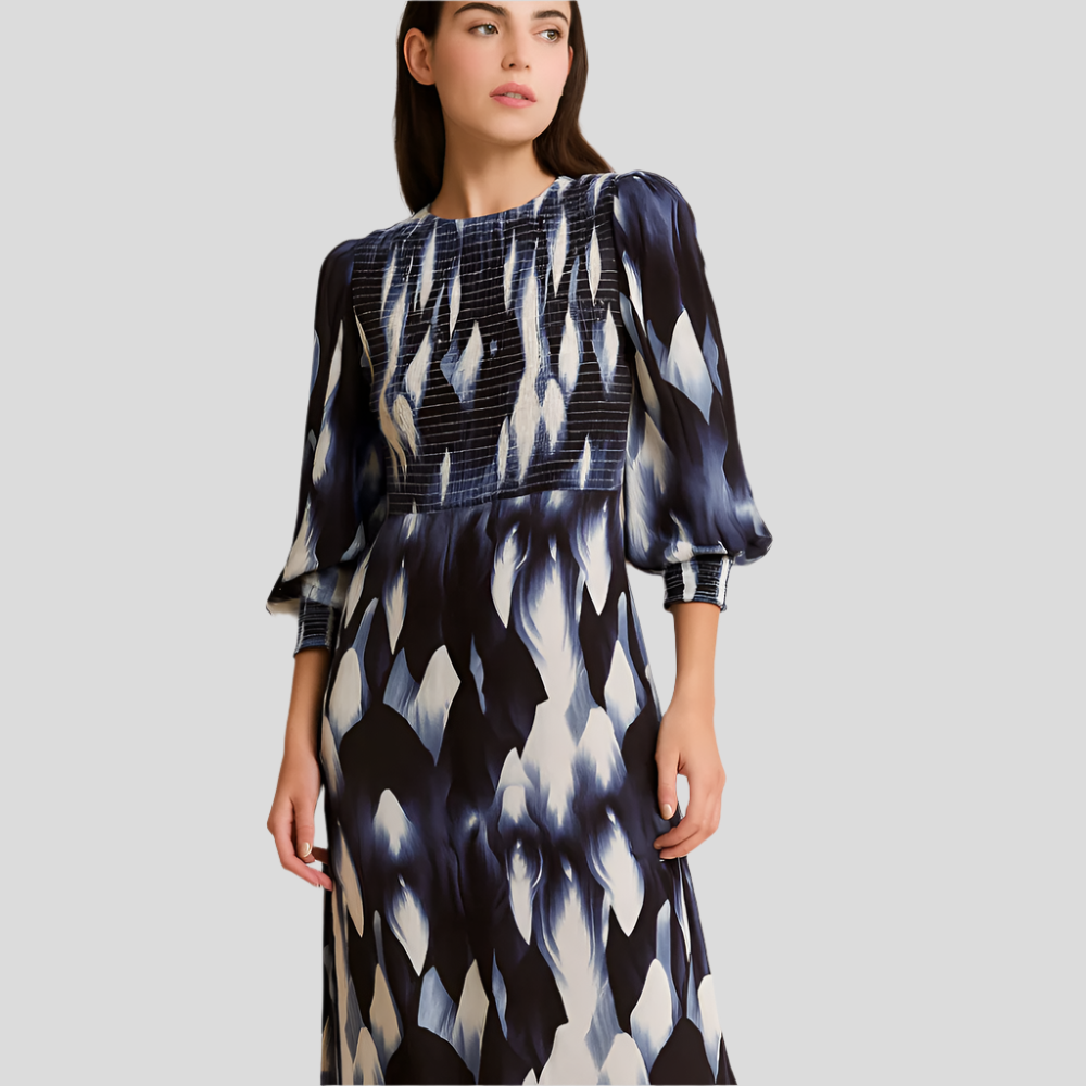 Elodie - Robe décontractée à imprimé Lang avec manches bouffantes