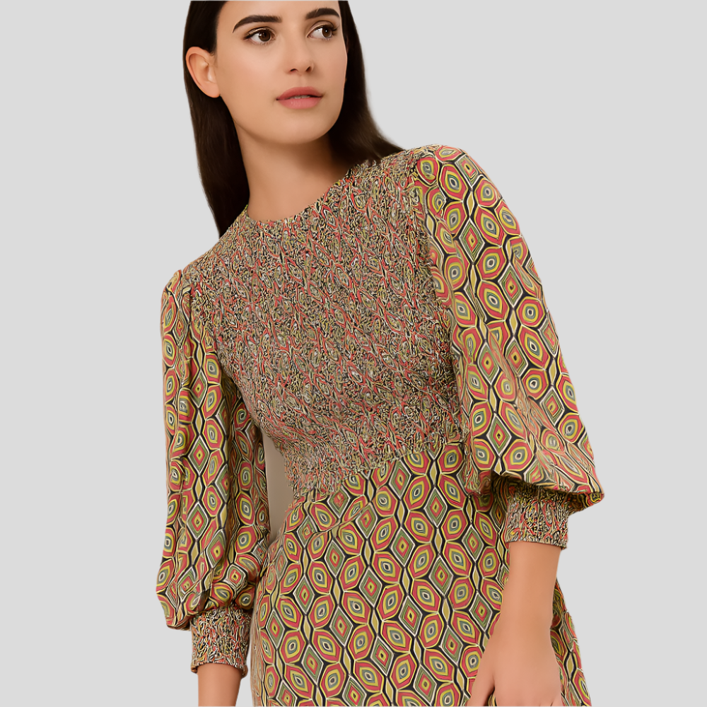 Elodie - Robe décontractée à imprimé Lang avec manches bouffantes