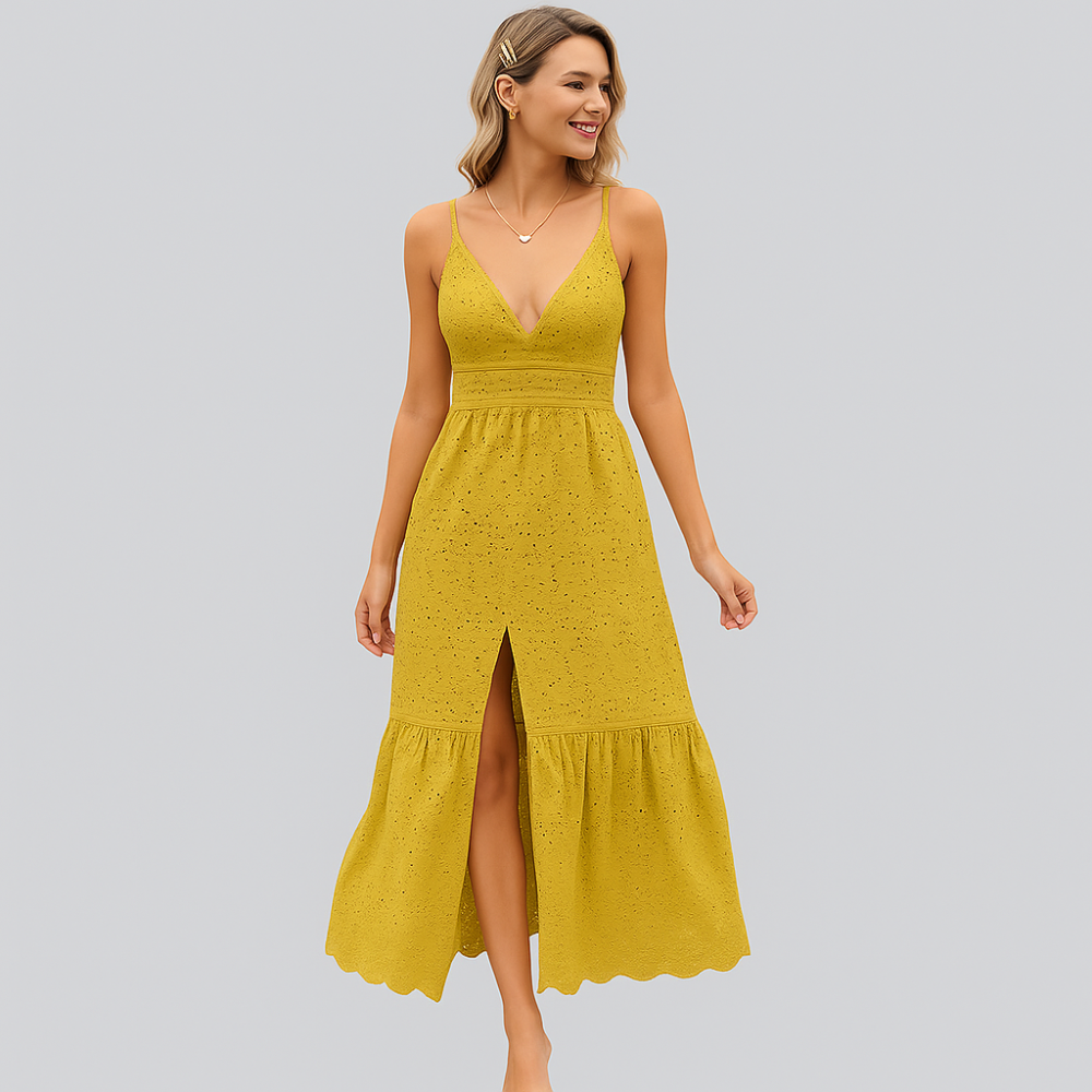 Amélie - Robe d'été élégante en laine avec fines bretelles