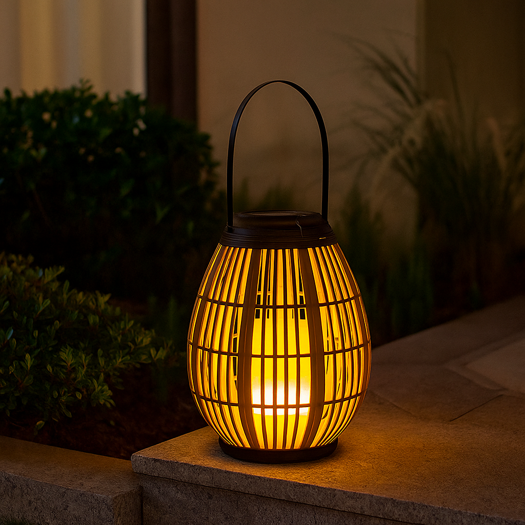 Lanterne solaire SunWeave en rotin élégant – Éclairage sophistiqué pour une ambiance extérieure