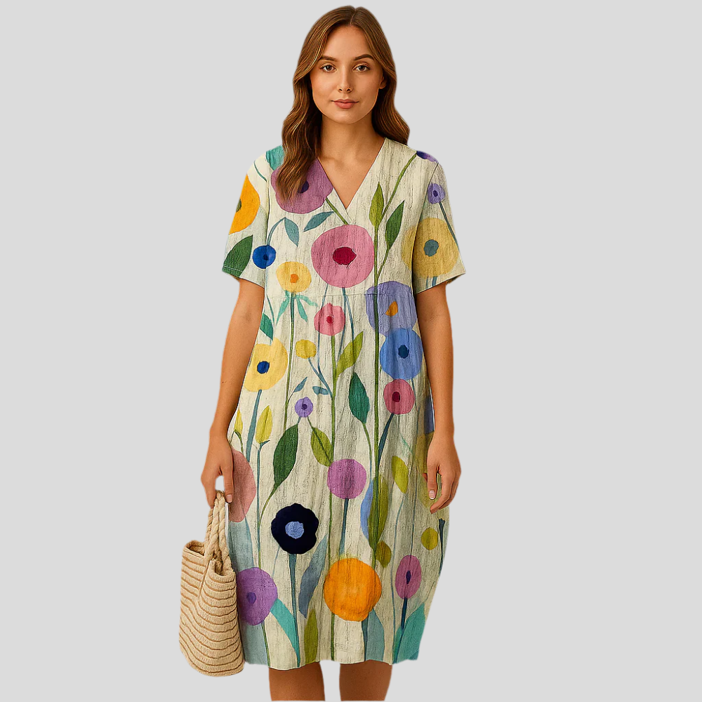 Elena Bloom Robe Midi Décontractée – Robe légère à fleurs pour l'élégance estivale