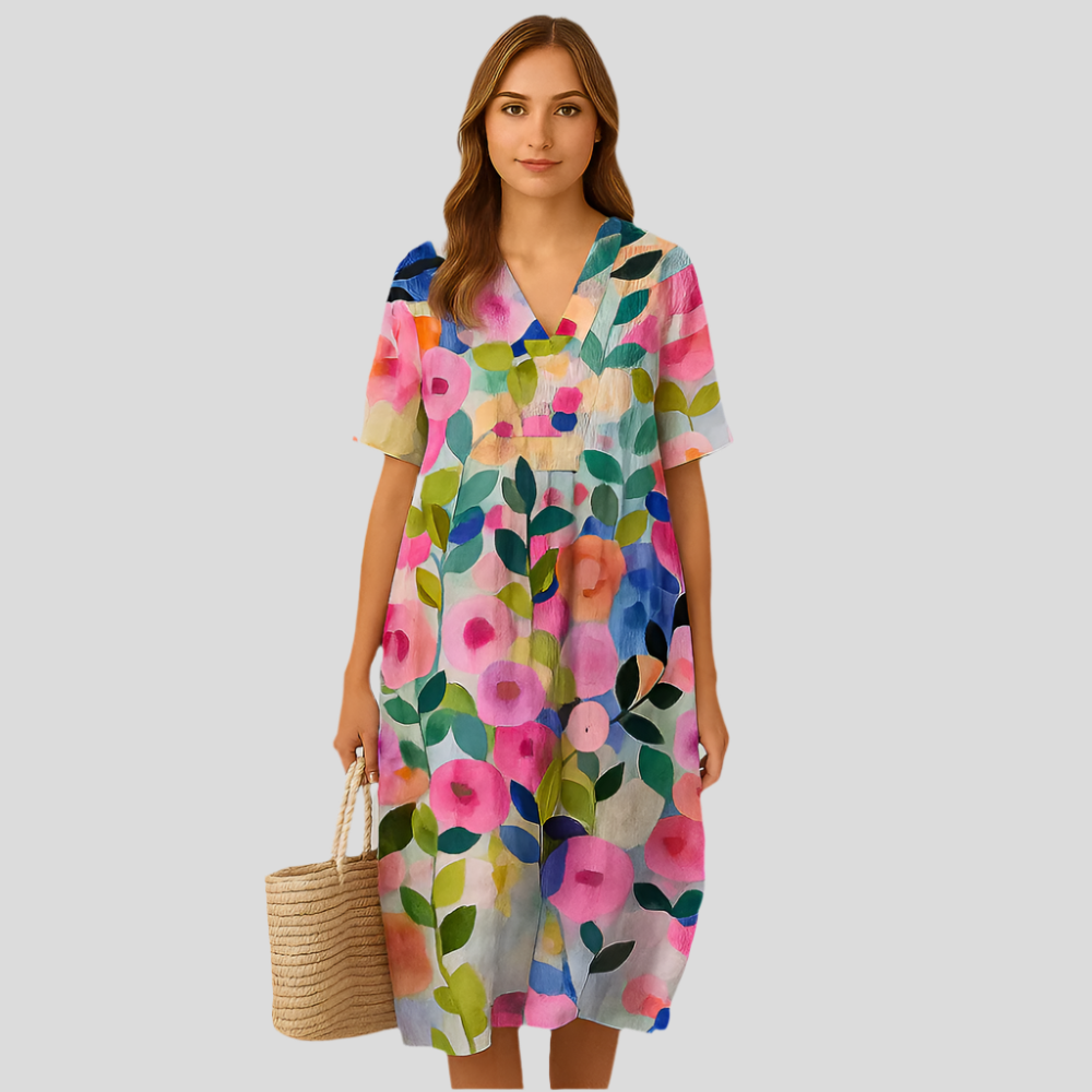 Elena Bloom Robe Midi Décontractée – Robe légère à fleurs pour l'élégance estivale