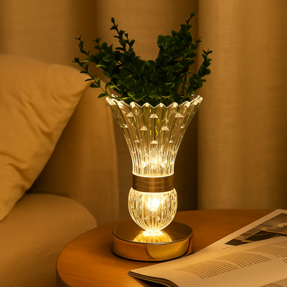 CrystalGlow Lampe à LED élégante – Lumière réglable pour une élégance ambiante