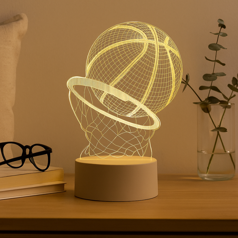 CourtGlow 3D Lampe LED de Basketball – Lampe à illusions flottantes pour les fans de sport