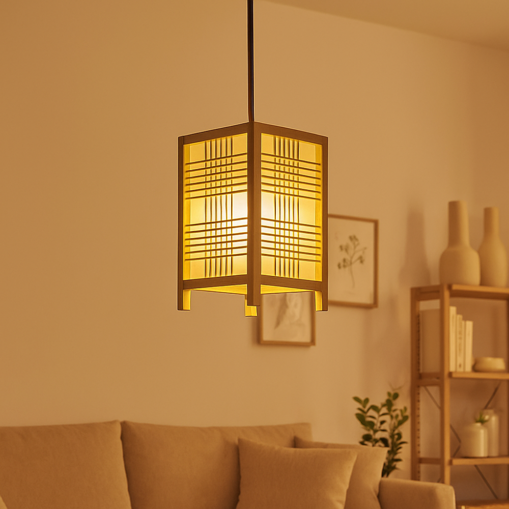 Lanterne en bois japonaise artisanale TranquilGlow – Lumière ambiante pour des espaces paisibles