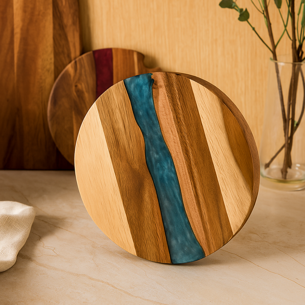 Planche à découper ronde en bois d'acacia – Plateforme de cuisine polyvalente pour steak, collations et plus