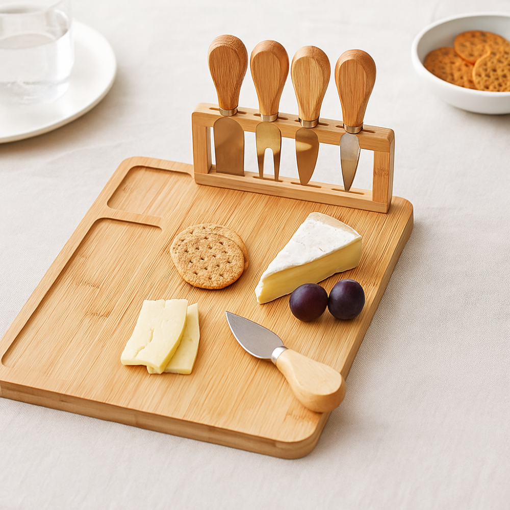 Planche à découper en bois avec couteau et fourchette – Élégante planche de service pour la cuisine ou la salle à manger