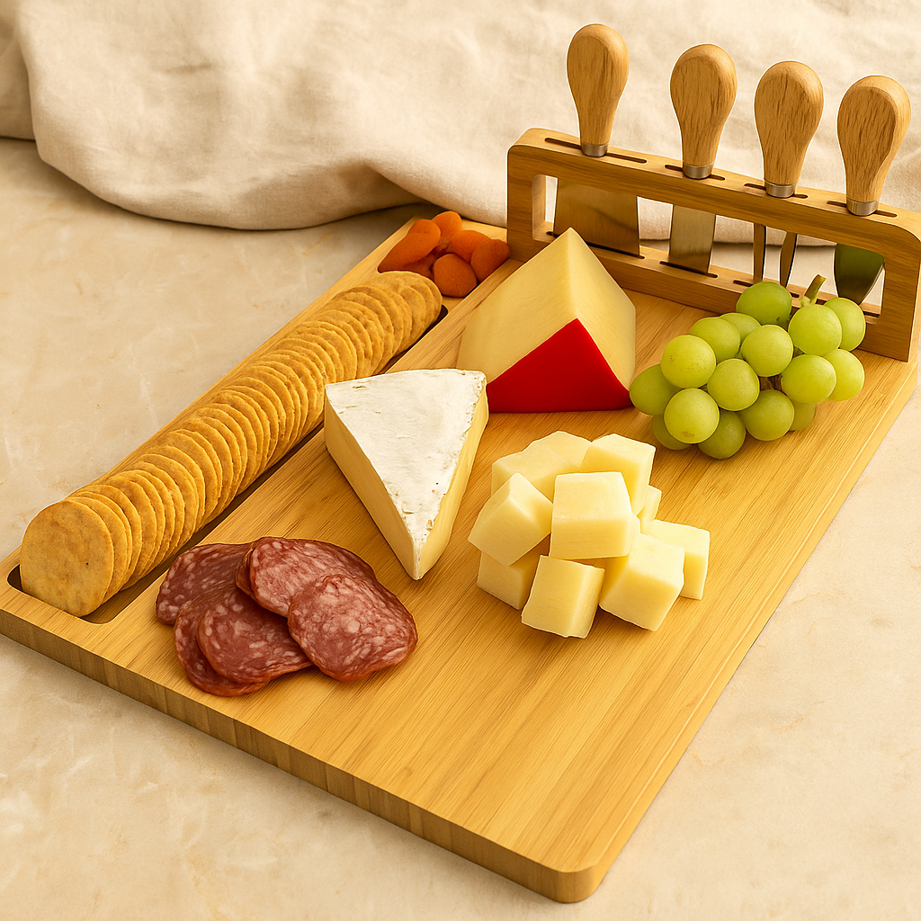 Planche à découper en bois avec couteau et fourchette – Élégante planche de service pour la cuisine ou la salle à manger