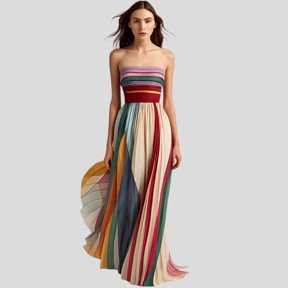 Ayni – Robe de soirée fluide et colorée sans bretelles