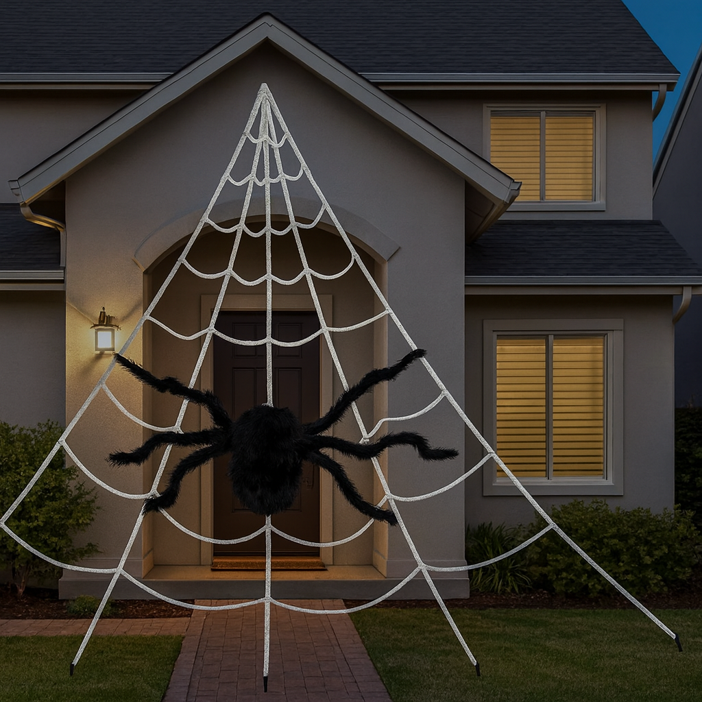 Toile d'araignée géante DarkWeave 16 ft – Décoration extérieure d'Halloween pour jardin et patio