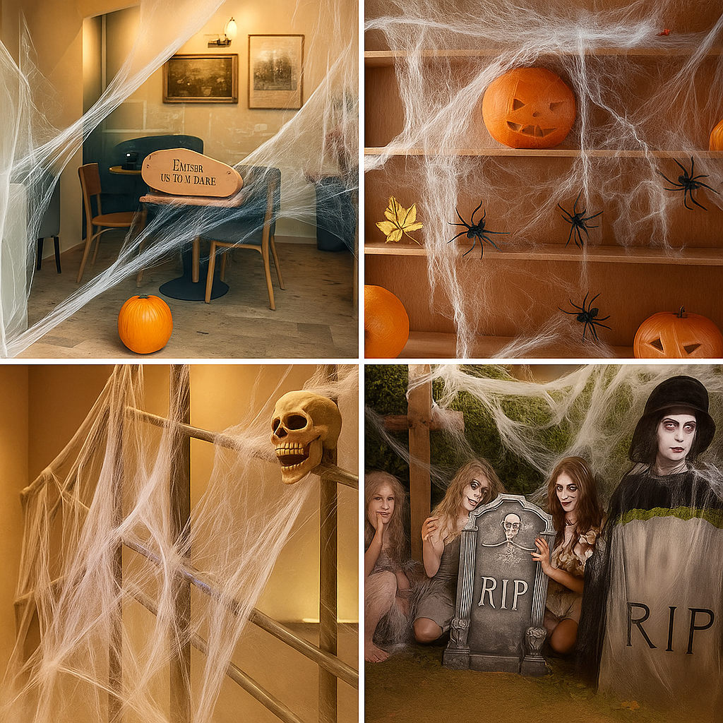 Décoration Halloween CreepWeb – Filet d'araignée de 200 g avec 10 araignées en plastique