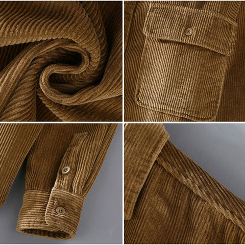 Mikkel – Chemise décontractée en velours côtelé à manches longues avec poches