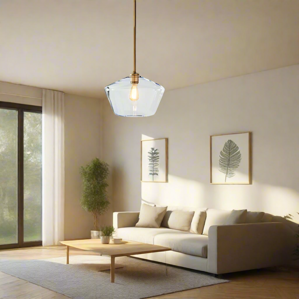 LumaGlow - Pendentif élégant en verre clair avec finition en laiton