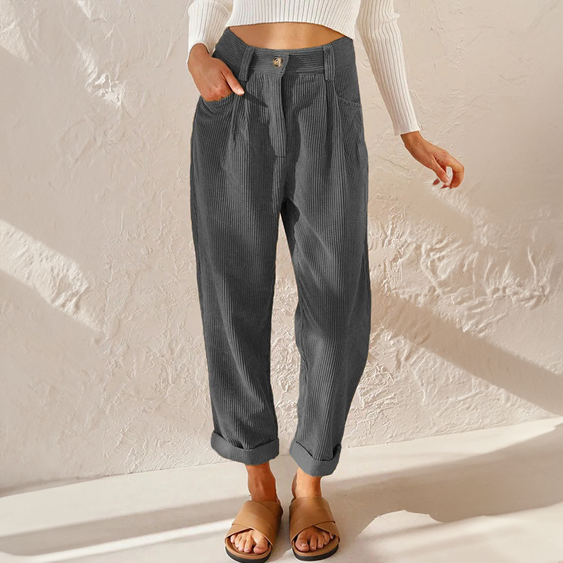 Klair - Pantalons en velours côtelé taille haute à coupe ample