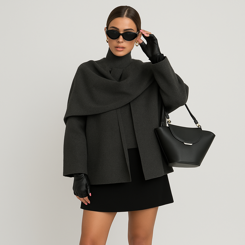 Elisse | Veste cape plissée en mélange de laine