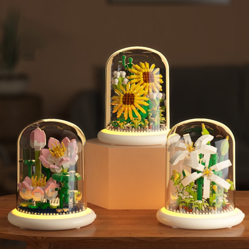 BloomGlow - Lampes en verre LED avec fleurs conservées