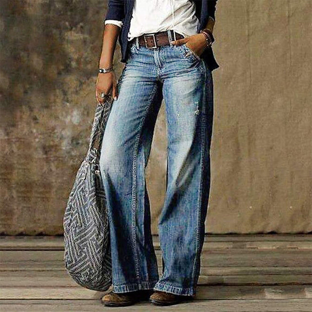 Verta - Jean taille haute à jambe large, délavage foncé et clair