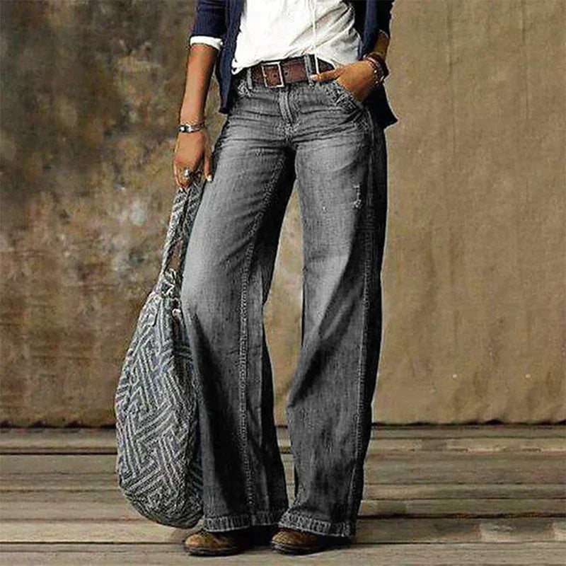 Verta - Jean taille haute à jambe large, délavage foncé et clair