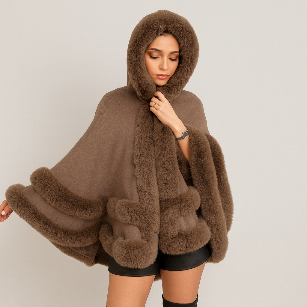 Friedela | Cape avec revêtement doux et capuche en taille surdimensionnée