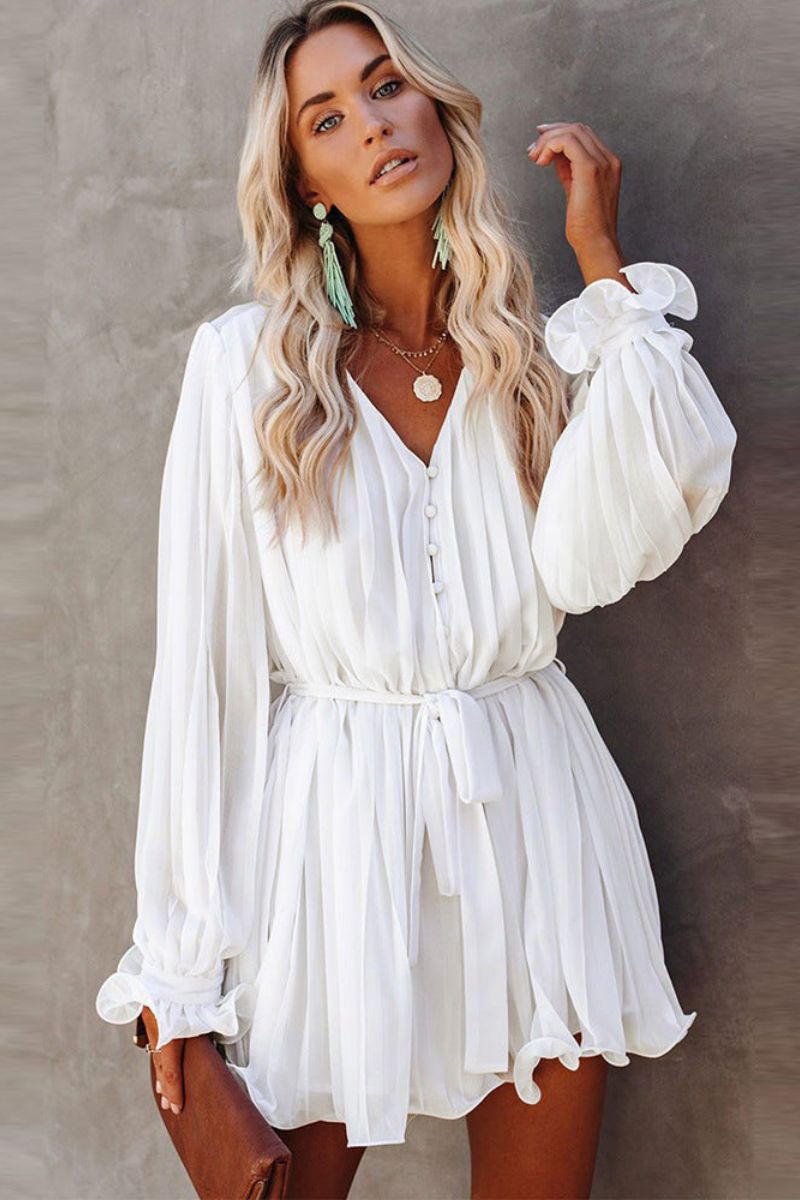 Miriam - Élégante robe mini plissée avec ceinture à la taille
