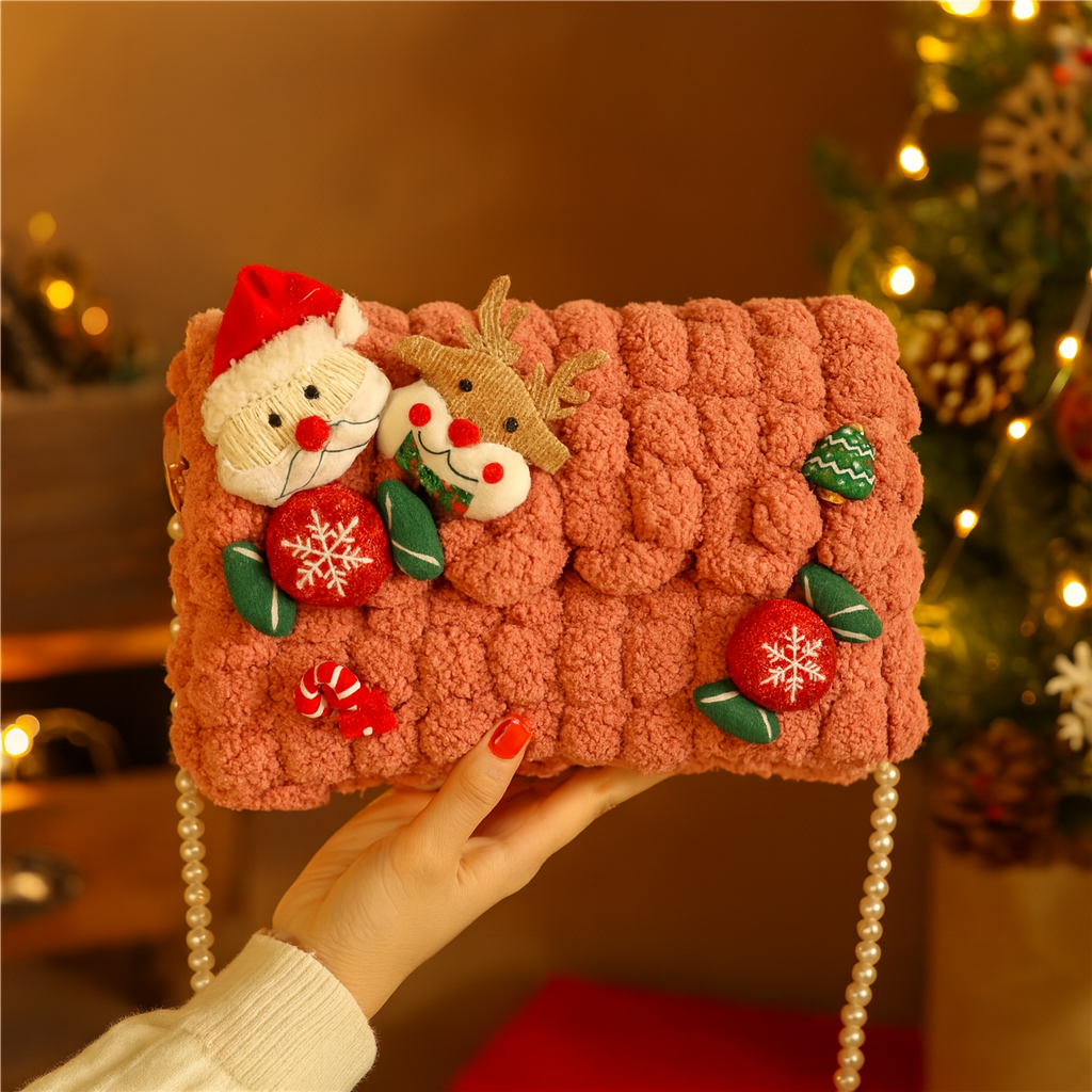 Glacienne | Sac bandoulière de Noël avec bordure en fourrure