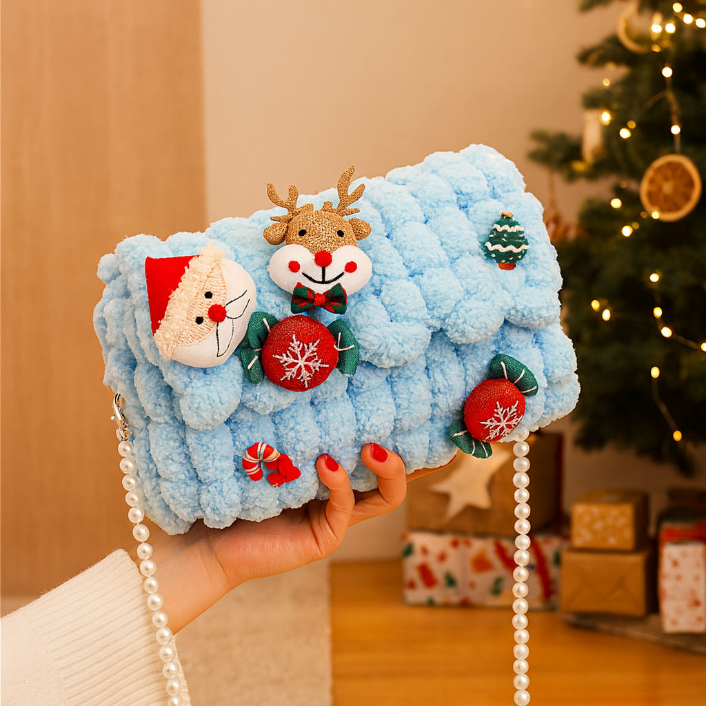 Glacienne | Sac bandoulière de Noël avec bordure en fourrure