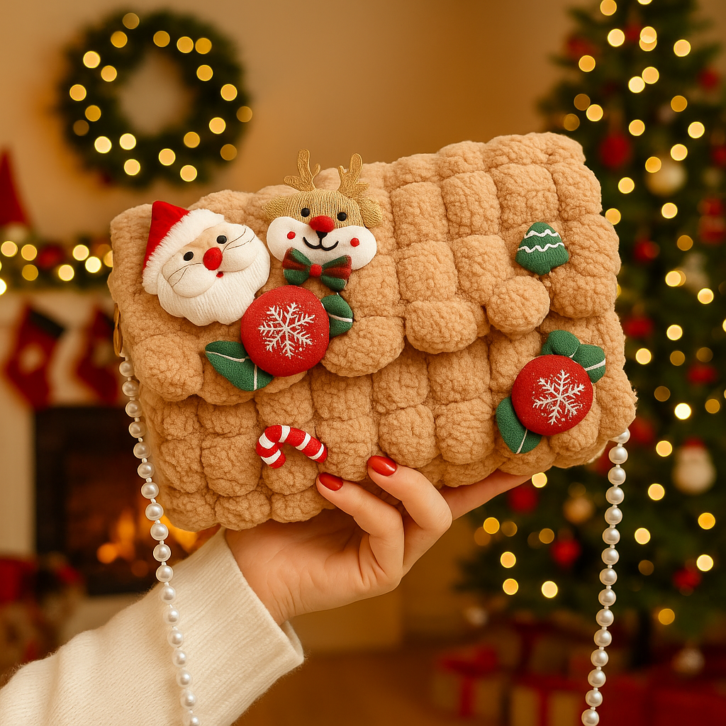 Glacienne | Sac bandoulière de Noël avec bordure en fourrure