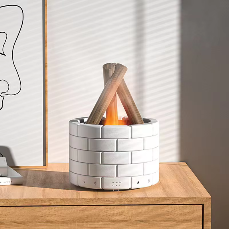 Humidificateur à ultrasons AirFlame avec effet de flamme semblable à une cheminée - Compact et efficace
