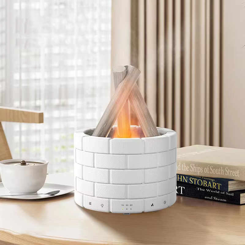 Humidificateur à ultrasons AirFlame avec effet de flamme semblable à une cheminée - Compact et efficace