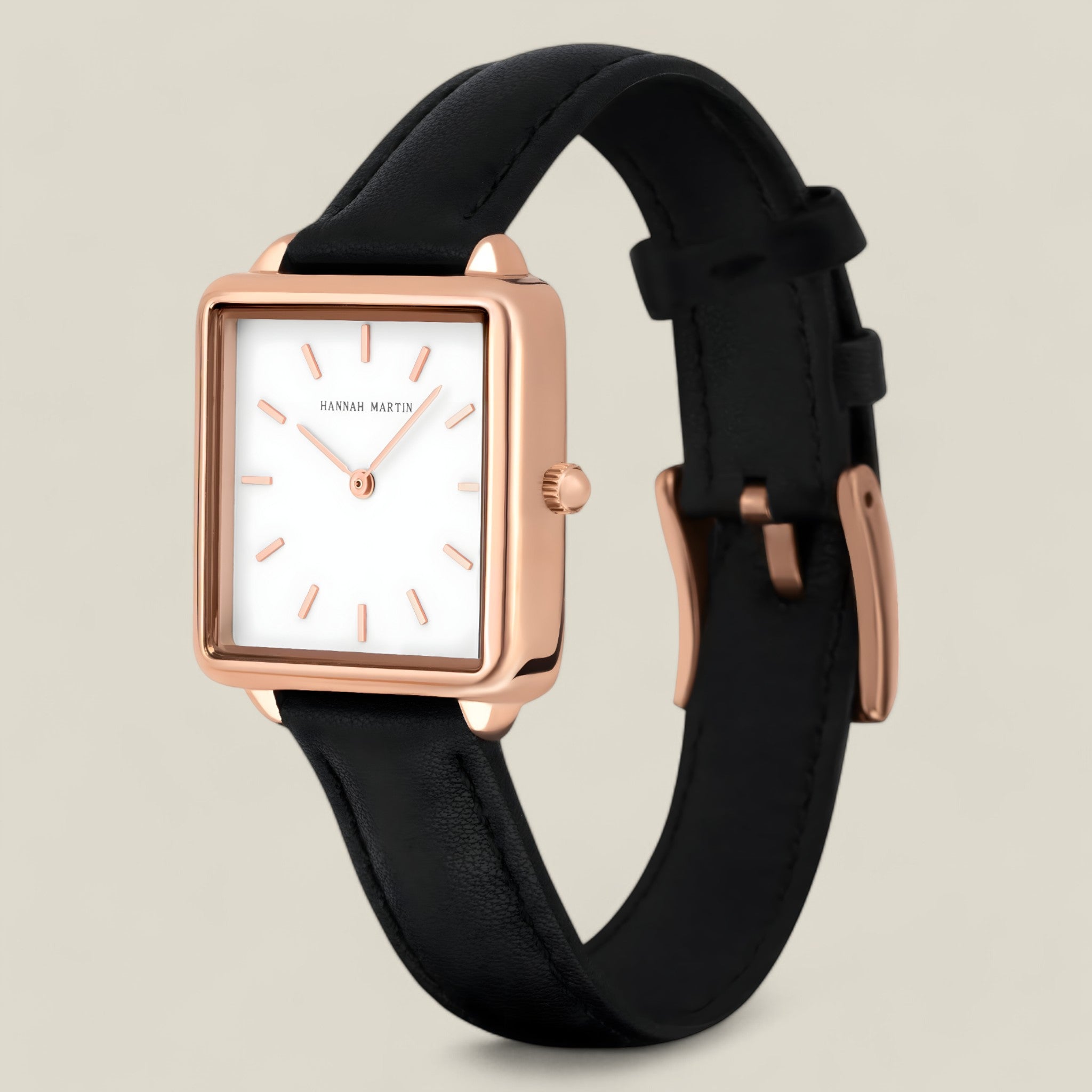 Hannah - Montre carrée élégante avec accents en or rose