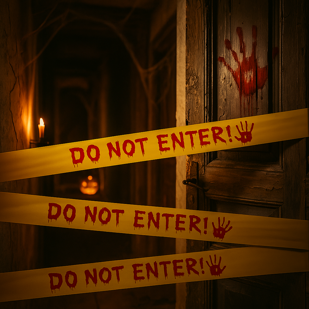 Bande d'alerte d'Halloween avec empreintes de mains ensanglantées – Rouleau de décoration en plastique de 25 m pour fête d'horreur et maison hantée