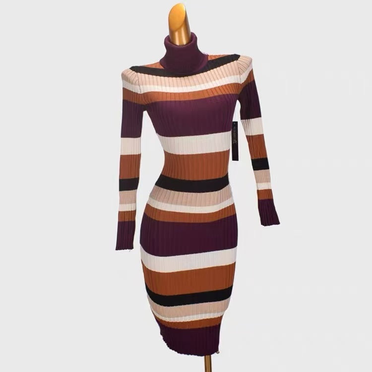 Helen | Robe en maille colorblock à col montant