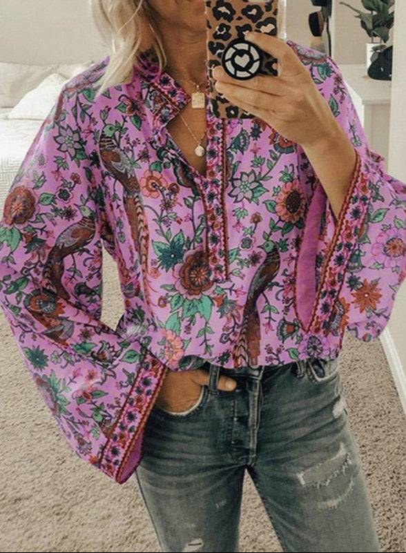 Blouse boho à imprimé floral Sienna – Élégante et Confortable
